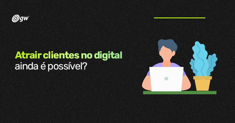Ilustração mostrando um homem mexendo no notebook com um vaso de planta ao lado dele